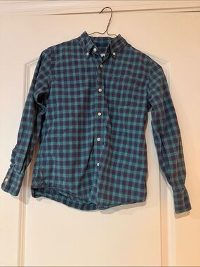 J. Crew Crewcuts Boy’s Plaid Button-Down Shirt in Teal and Navy Size 8